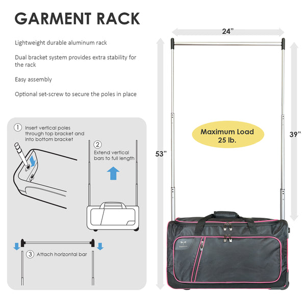 Travolution 24 Inch Wheeled Duffel Bag With Garment Rack