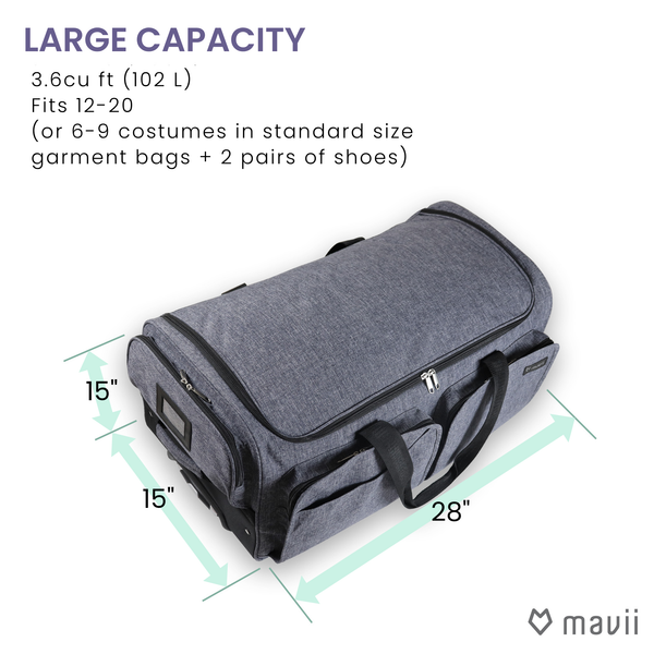Mavii 28" Wheeled Duffel with Garment Rack, Collapsible - 4 Color Options