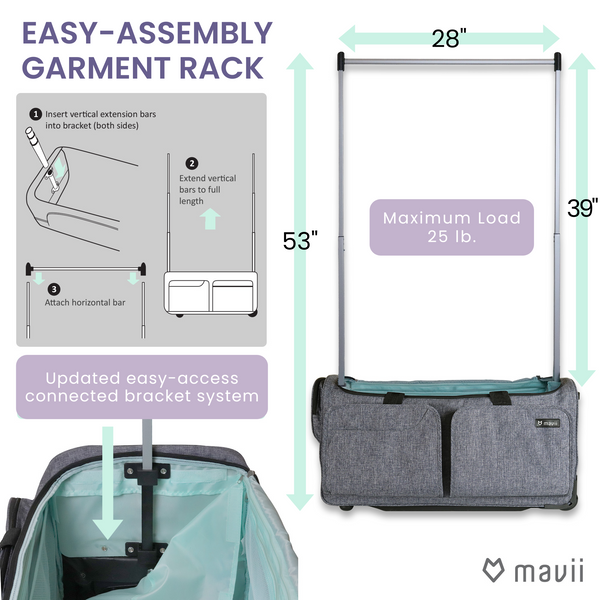 Mavii 28" Wheeled Duffel with Garment Rack, Collapsible - 4 Color Options