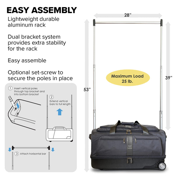Gently Used - Travolution Newly Designed 28" Garment Rack Duffel w/ Wheels, Black